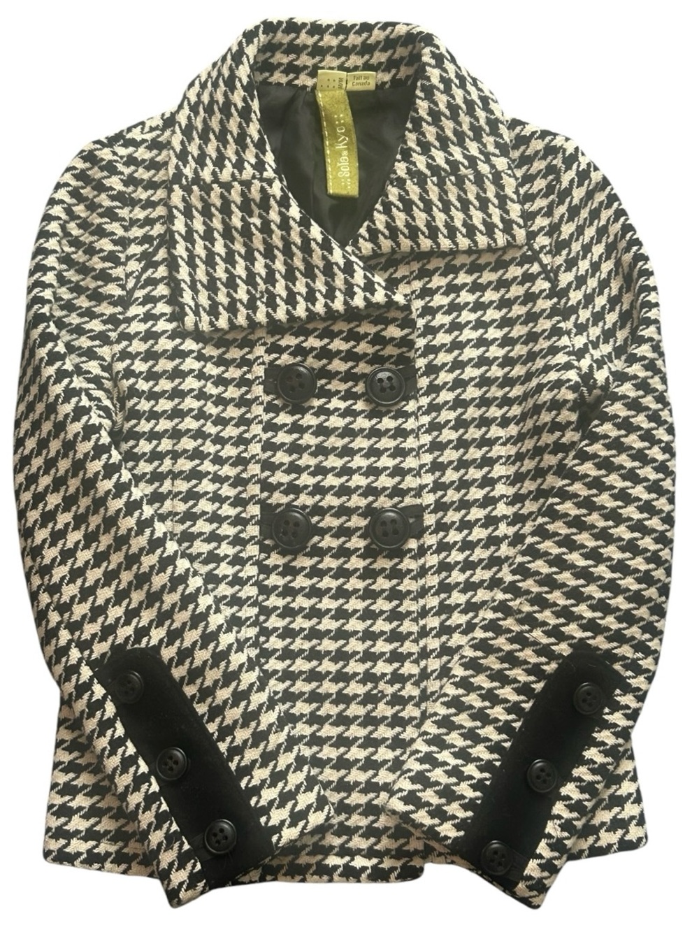 Sofia & Kyo Wool Blend Houndstooth Peacoat Jacket Medium Black White Canada